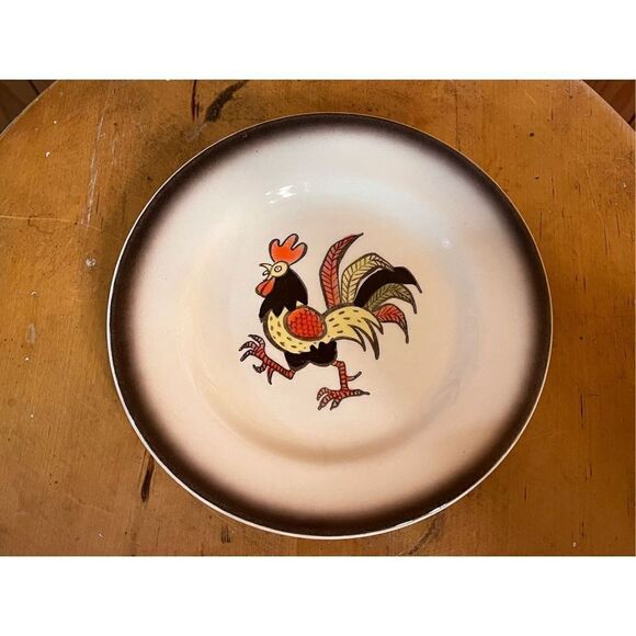 Vintage METLOX Poppy Trail Rooster Small Plate 6.5” round.  Made in California - Picture 1 of 6